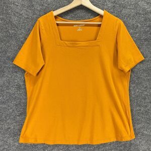 Jessica London Top Women M Orange Square Neck Short Sleeve T-Shirt Regular